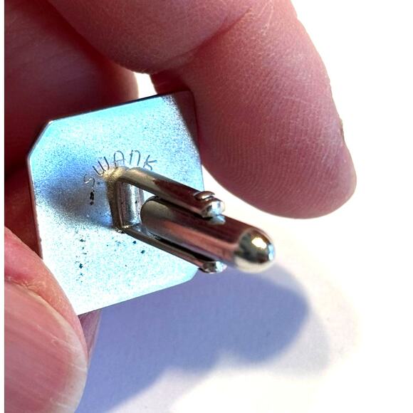 Vintage 1960's Swank Jewelry Cufflinks Silver & gray brown opalescent stones - Picture 4 of 6